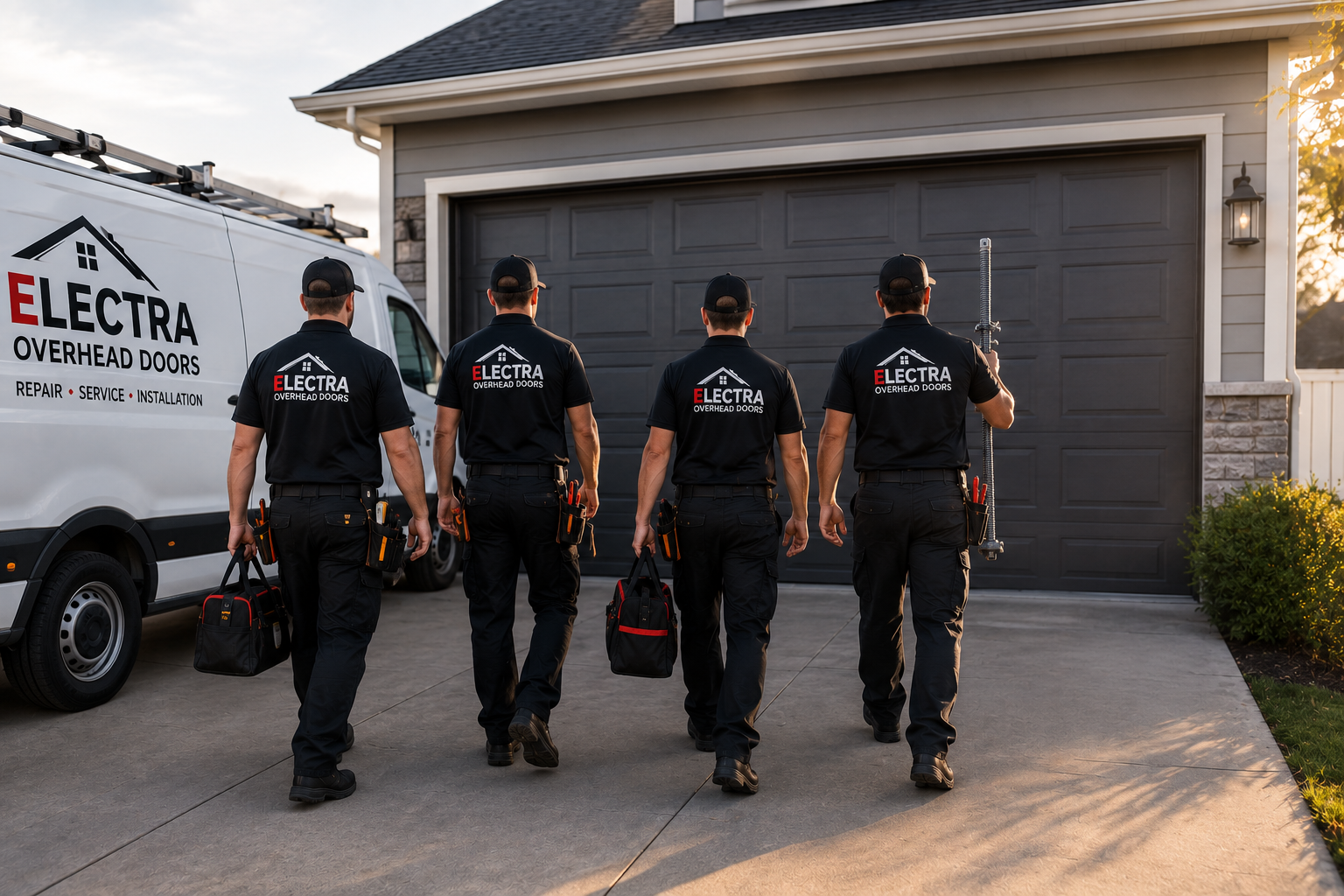 Electra Overhead Doors garage door technicians arriving for service