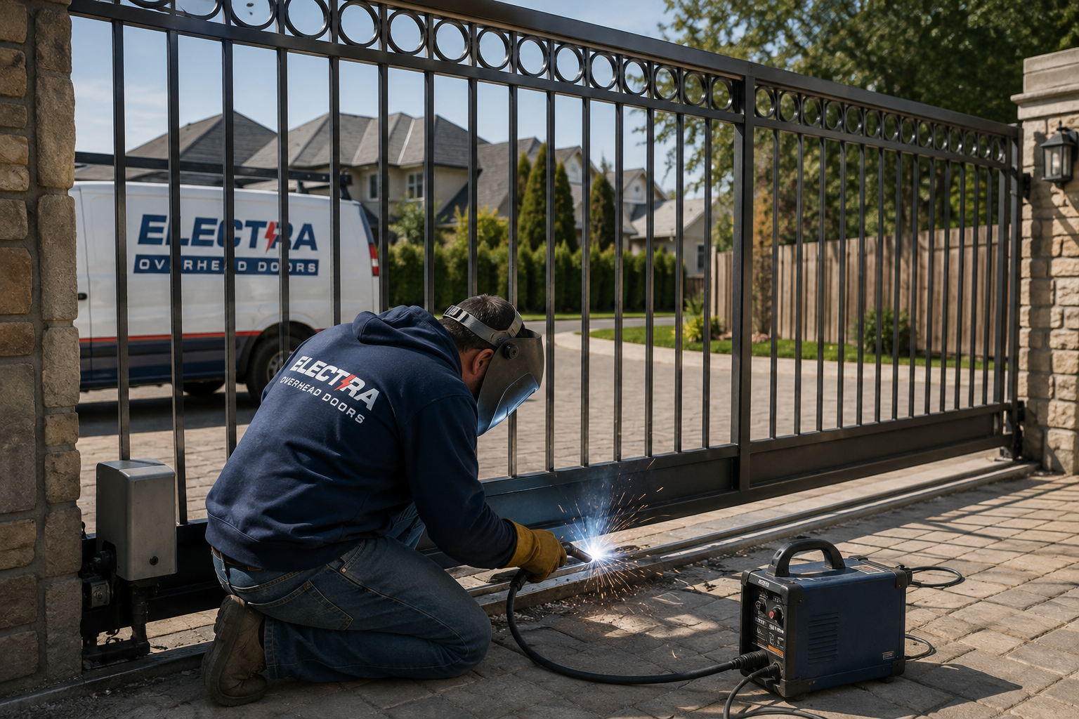 Modern automatic driveway gate installed at a residential property